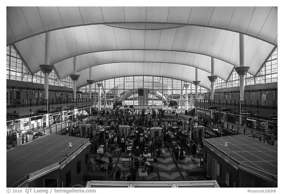 Interior, Denver International Airport. Denver, Colorado, USA (black and white)