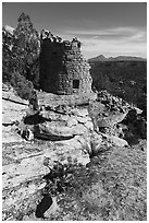 Tower, Painted Hand Pueblo tower. Canyon of the Anciens National Monument, Colorado, USA ( black and white)