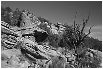 Painted Hand Pueblo from below. Canyon of the Anciens National Monument, Colorado, USA ( black and white)