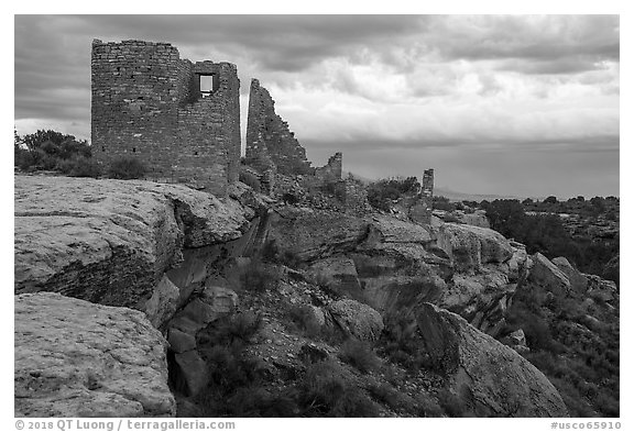 Hovenweep Castle and canyon rim. Hovenweep National Monument, Colorado, USA (black and white)
