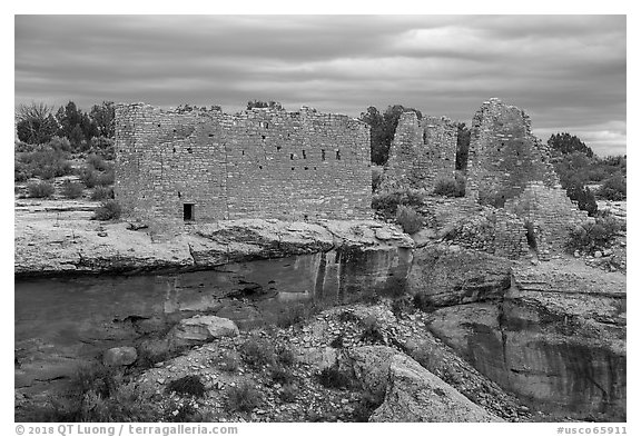 Hovenweep Castle across canyon. Hovenweep National Monument, Colorado, USA (black and white)