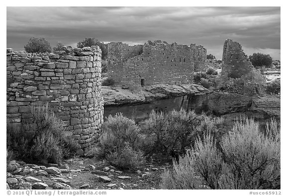 Hovenweep House and Hovenweep Castle. Hovenweep National Monument, Colorado, USA (black and white)