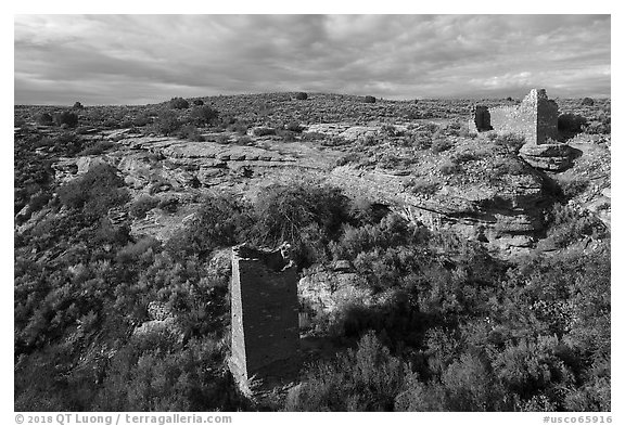 Square Tower and Hovenweep House. Hovenweep National Monument, Colorado, USA (black and white)