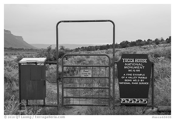 Gate. Yucca House National Monument, Colorado, USA (black and white)