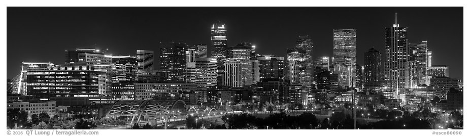 Skyline at night. Denver, Colorado, USA (black and white)