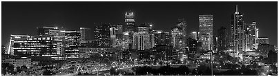 Skyline at night. Denver, Colorado, USA (Panoramic black and white)