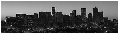 Skyline at dawn. Denver, Colorado, USA (Panoramic black and white)