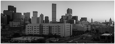 Skyline at sunrise. Denver, Colorado, USA (Panoramic black and white)