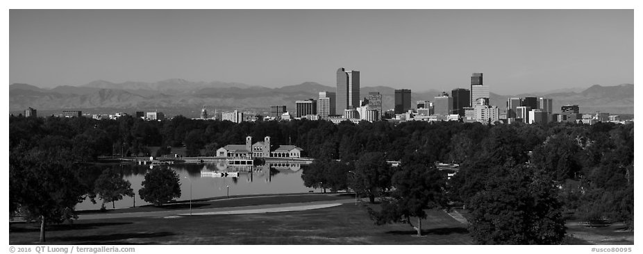 Skyline with City Park. Denver, Colorado, USA (black and white)