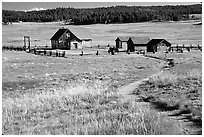 Historic barns,  Florissant Fossil Beds National Monument. Colorado, USA (black and white)