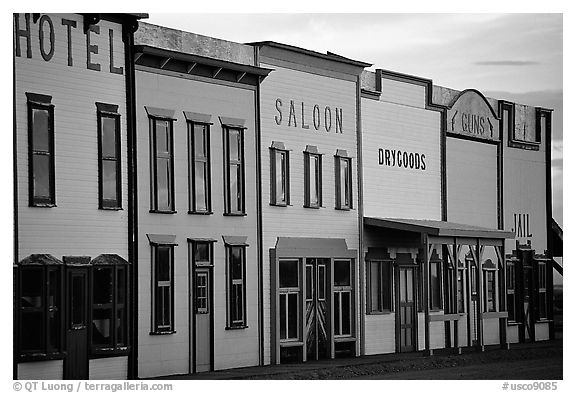 Row of old west storefronts. Colorado, USA (black and white)