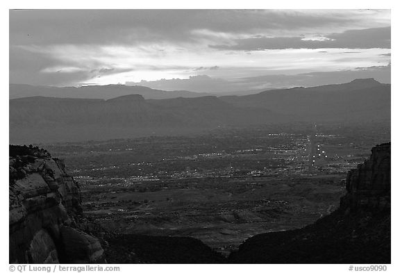 Lights of Grand Junction at dawn. Colorado National Monument, Colorado, USA