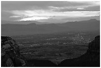 Lights of Grand Junction at dawn. Colorado National Monument, Colorado, USA (black and white)