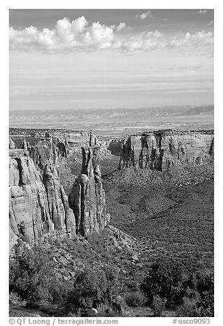 Mesas, Monument Canyon view. Colorado, USA (black and white)