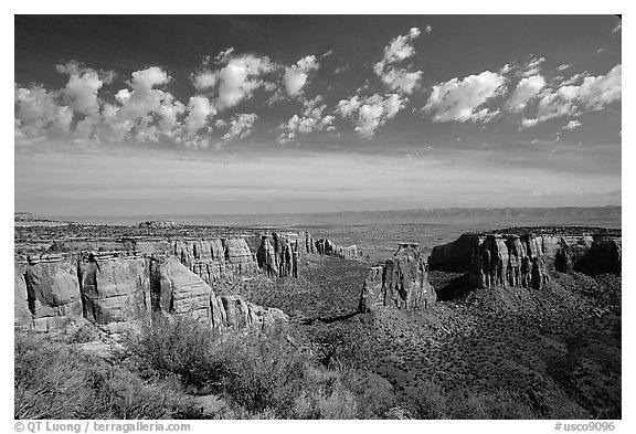 Mesas, Monument Canyon view. Colorado, USA (black and white)