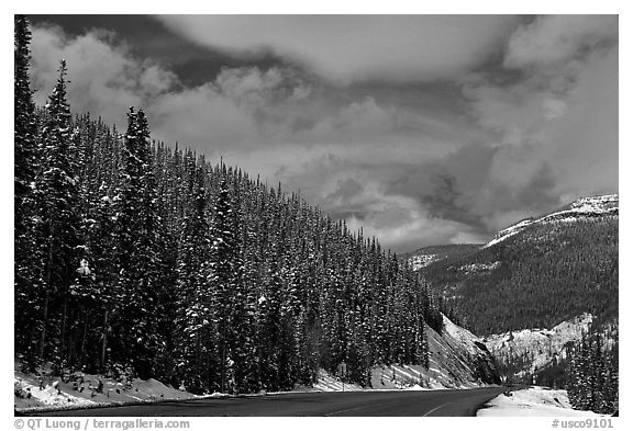 Highway near the Continental Divide at Monarch Pass. Colorado, USA (black and white)