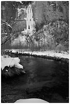 Creek and Frozen waterfall, Riffle Canyon. Colorado, USA (black and white)