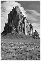 Shiprock, spring morning. Shiprock, New Mexico, USA (black and white)