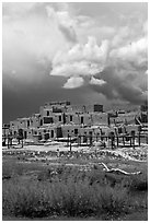 Largest multistoried Pueblo structure. Taos, New Mexico, USA ( black and white)