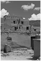 Multi-story adobe house. Taos, New Mexico, USA (black and white)