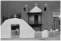 San Geronimo church under dark sky. Taos, New Mexico, USA ( black and white)