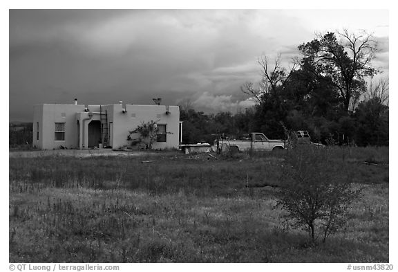 Adobe house on the reservation. Taos, New Mexico, USA (black and white)