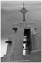 Church Bell tower in adobe style. Taos, New Mexico, USA (black and white)