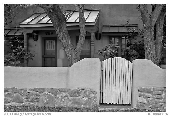 Residential front yard. Taos, New Mexico, USA (black and white)