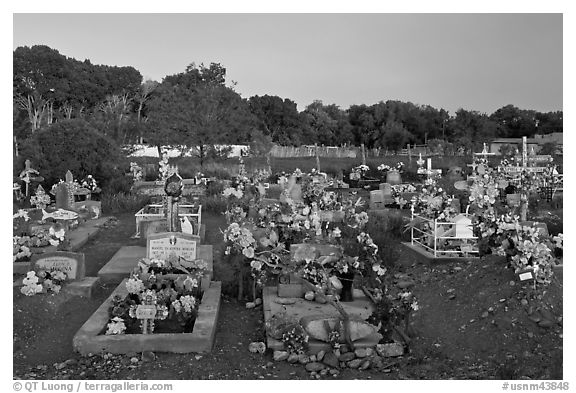 Cemetery at sunset, Rancho de Taos. Taos, New Mexico, USA