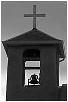 Bell tower at sunset, San Francisco de Asisis church, Rancho de Taos. Taos, New Mexico, USA ( black and white)