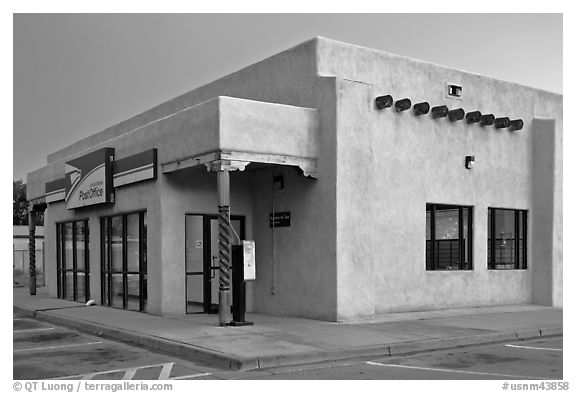 Post office in adobe style, Rancho de Taos. Taos, New Mexico, USA (black and white)