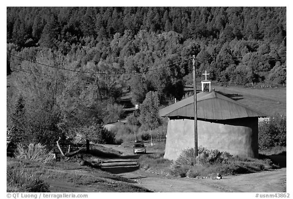 Village church. New Mexico, USA (black and white)