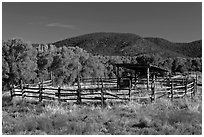 Cattle enclosure, Picuris Pueblo. New Mexico, USA (black and white)