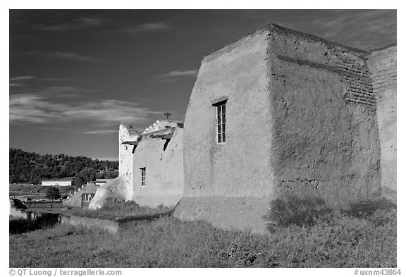 Rear of San Lorenzo Church, Picuris Pueblo. New Mexico, USA (black and white)