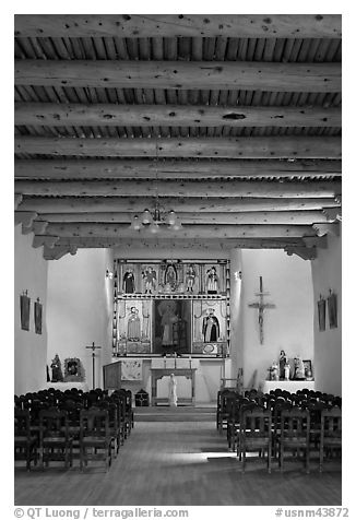 Inside of Picuris Church, Picuris Pueblo. New Mexico, USA (black and white)