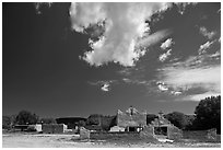 Picuris Pueblo and church. New Mexico, USA (black and white)