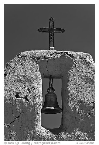 Bell, Cross and adobe wall,  San Lorenzo Church,. New Mexico, USA