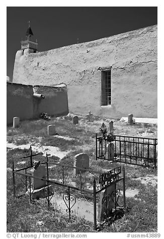 Cemetery, San Jose de Gracia church. New Mexico, USA (black and white)