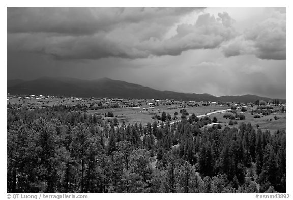 Truchas and Sangre de Christo Mountains with approaching storm. New Mexico, USA