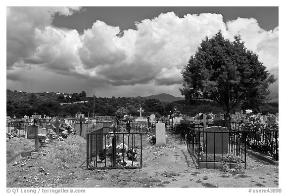 Fenced tombs, Truchas. New Mexico, USA (black and white)