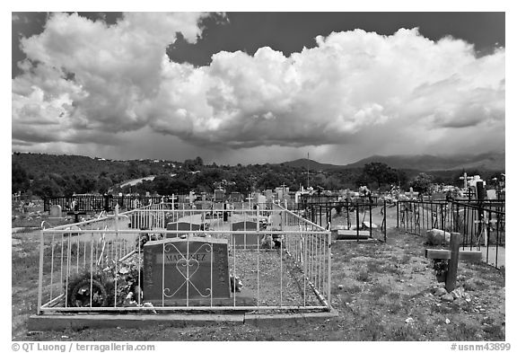 Cemetery and clouds, Truchas. New Mexico, USA (black and white)
