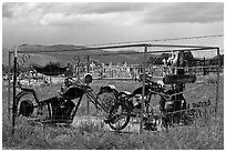 Grave with motorbikes, Truchas. New Mexico, USA ( black and white)