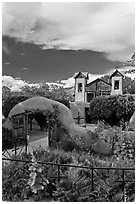 Grounds and shrine, Sanctuario de Chimayo. New Mexico, USA (black and white)