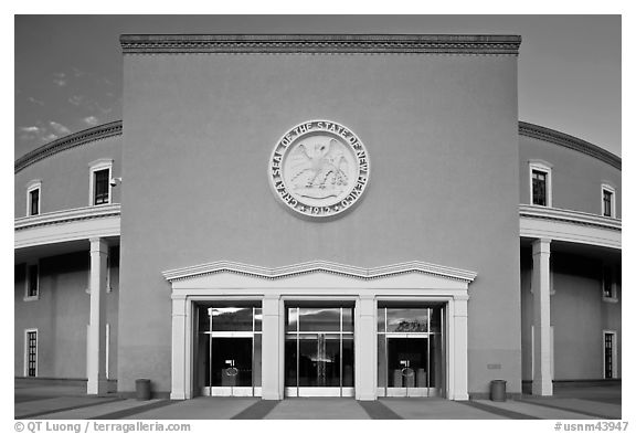 West entrance of New state Mexico Capitol. Santa Fe, New Mexico, USA