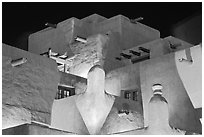 Detail of pueblo style architecture of Loreto Inn. Santa Fe, New Mexico, USA (black and white)