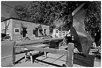 Modern sculpture and galleries on Canyon Road. Santa Fe, New Mexico, USA (black and white)