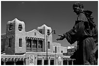 Statue and Institute of American Indian arts museum. Santa Fe, New Mexico, USA (black and white)