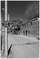 Street with Oldest House sign. Santa Fe, New Mexico, USA ( black and white)