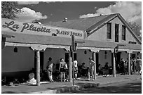 Arcade with craft sellers, old town plazza. Albuquerque, New Mexico, USA (black and white)