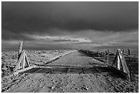 Cattle guard and unpaved road. New Mexico, USA (black and white)